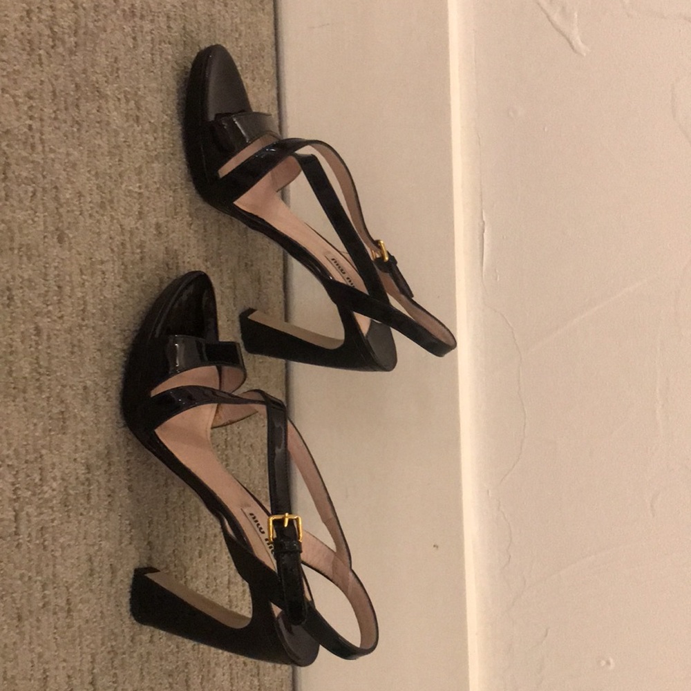 Miu Miu Vernice Strappy High Heel Sandals 38 1/2 Women Black Patent Leather - Picture 2 of 8